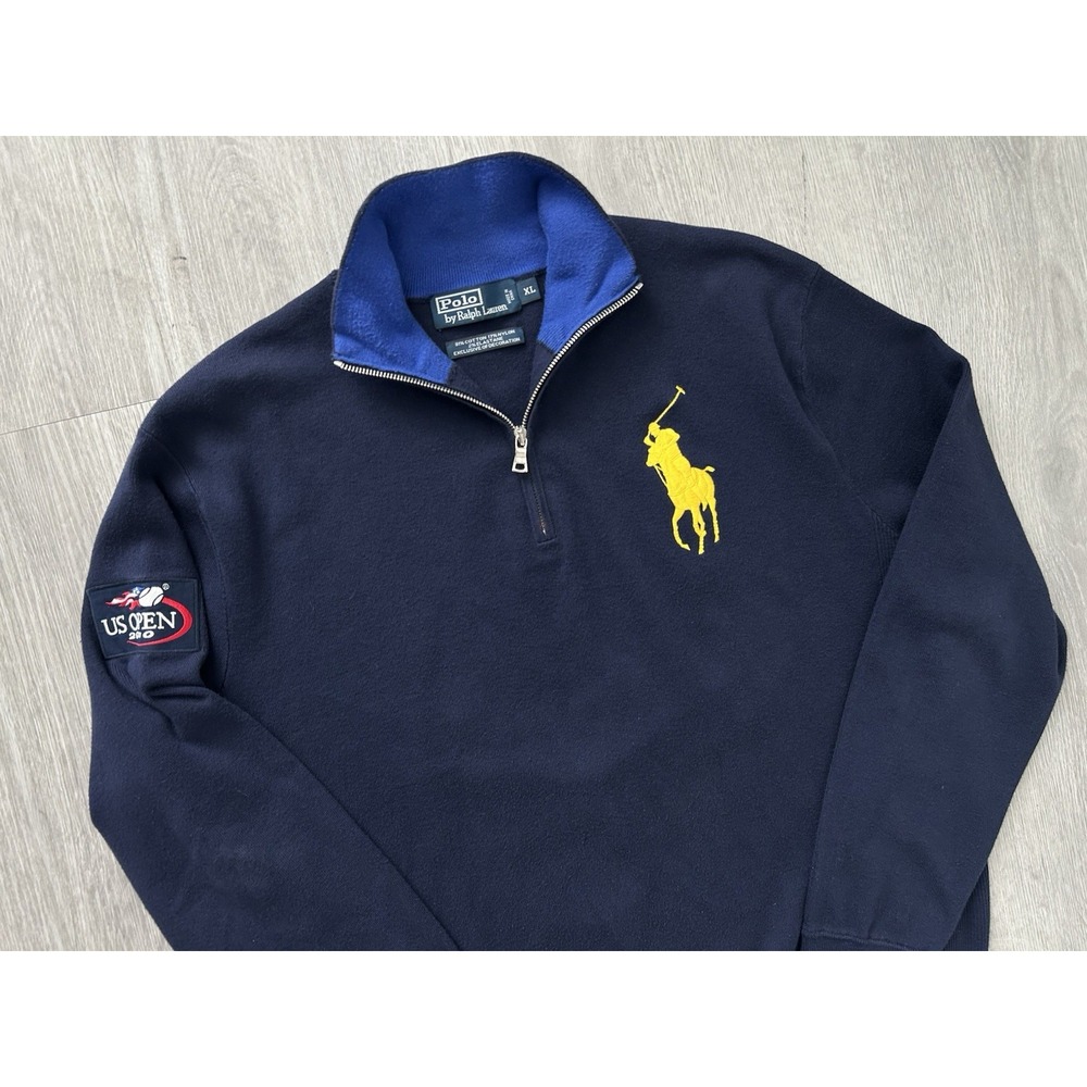 Polo Ralph Lauren Big Pony 2010 US Open Tennis 1/4 Zip Sweater Mens Size XL Blue